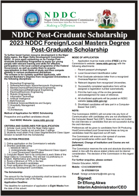 NDDC Foreign/Local Scholarship for Nigerians & International Students 2023